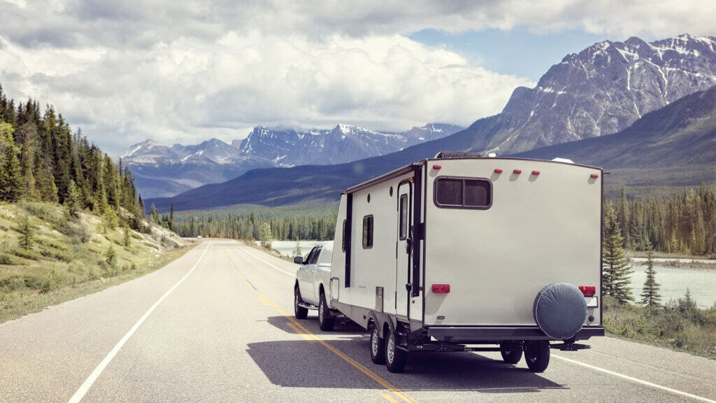 Towing a caravan.