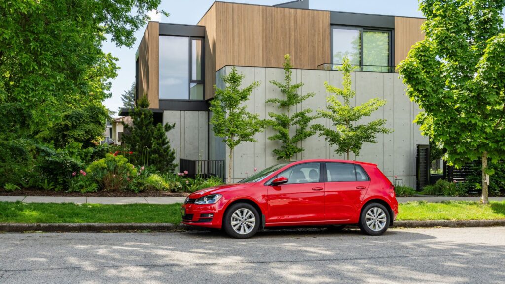 car parked outside house.
