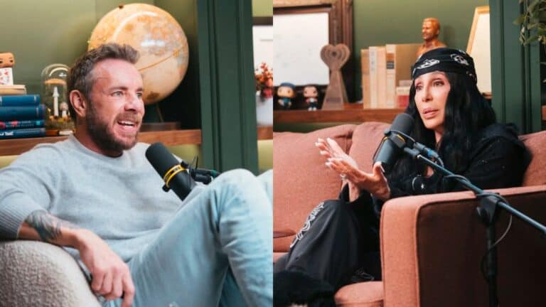 Dax and Sher in a podcast