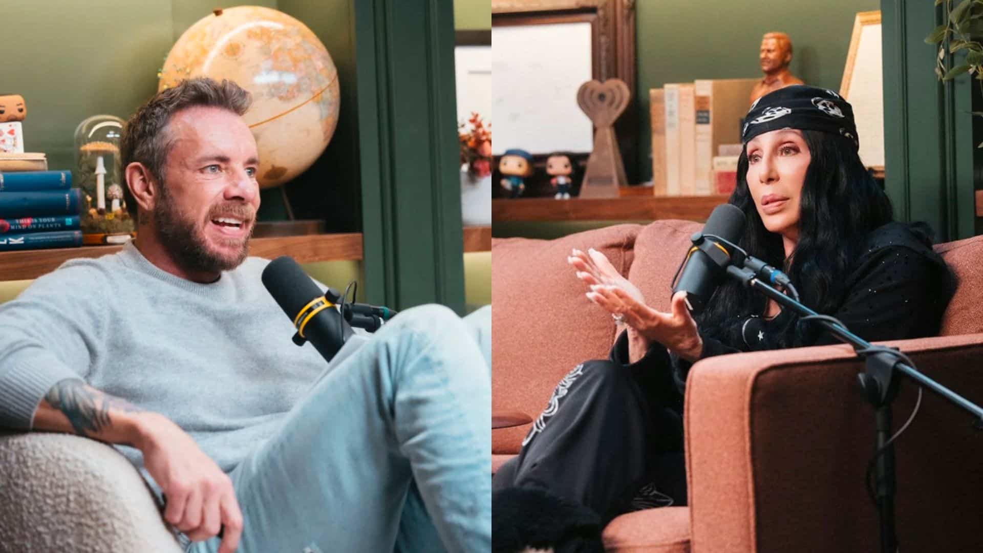 Dax and Sher in a podcast