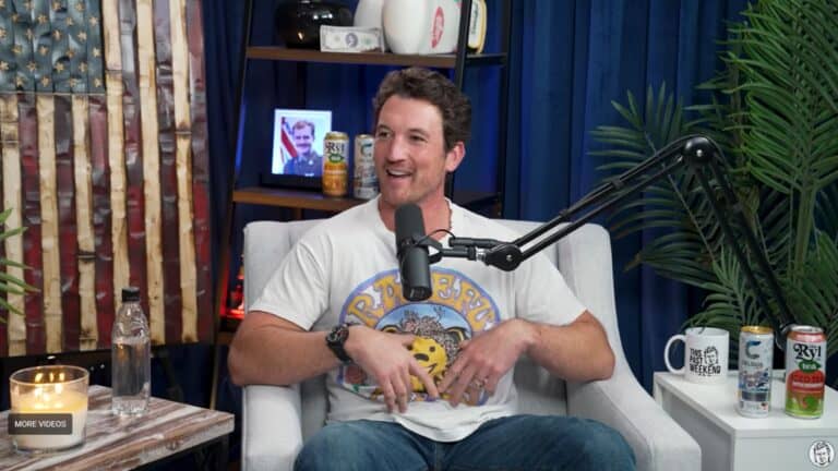 Screen shot of Miles Teller on Theo Von's podcast This Past Weekend
