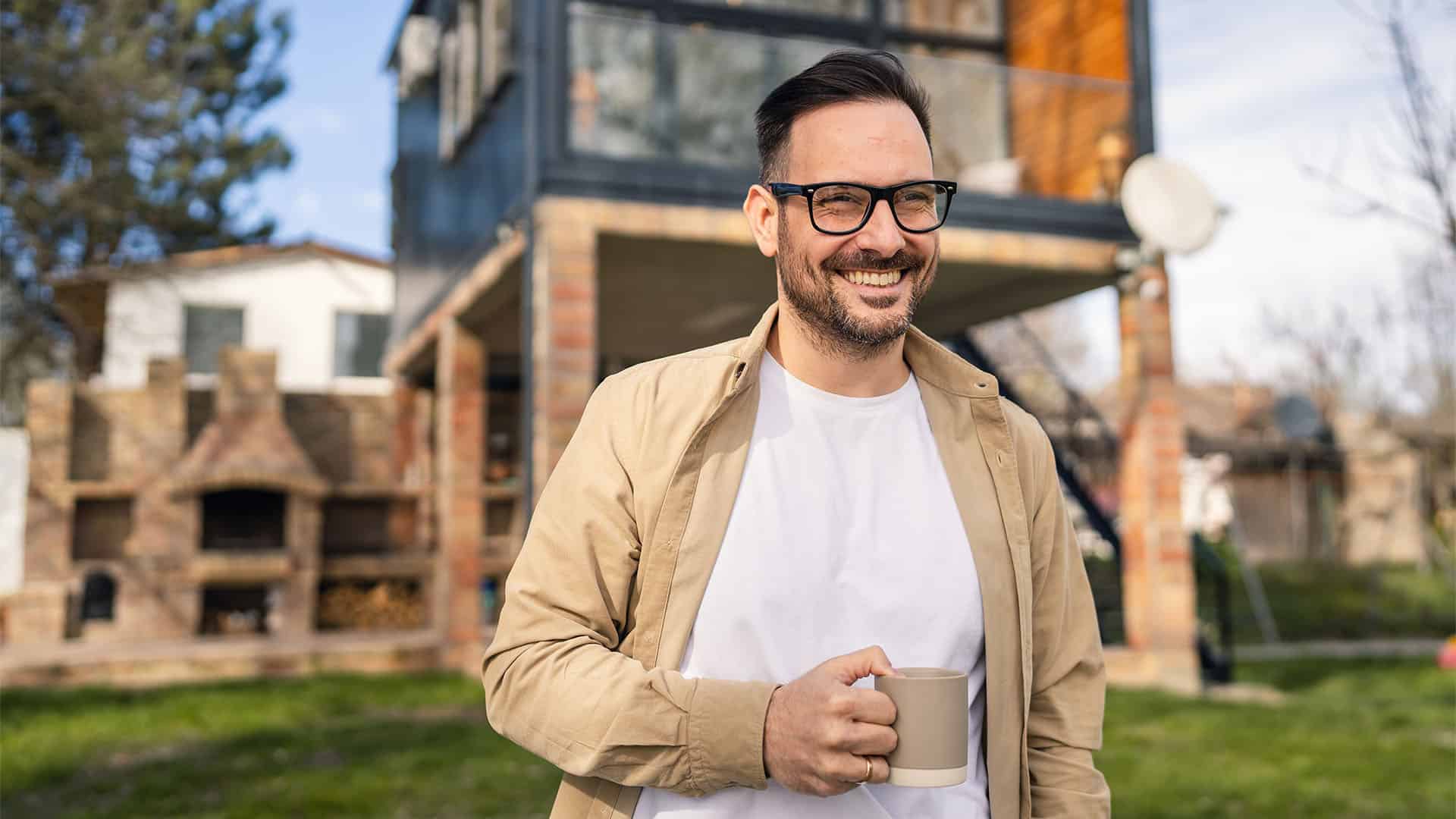 Happy man in his 40s.