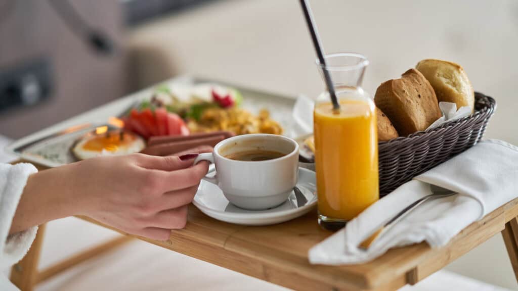 Serving coffee in bed.