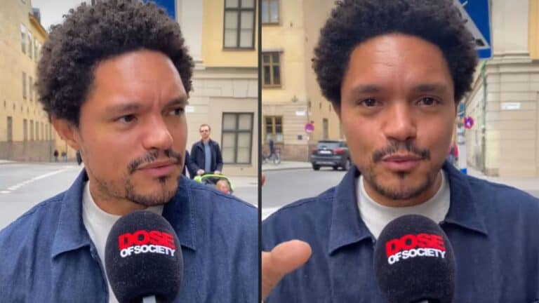 Trevor Noah being interviewed on the street