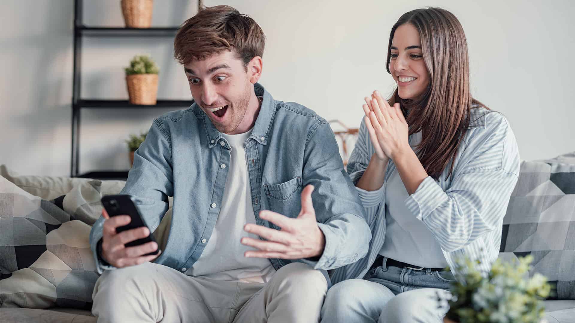 happy surprised couple.