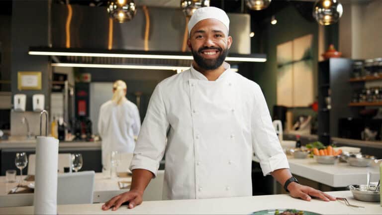 Chef in a restaurant kitchen.