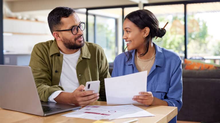 Couple doing finances budgeting.
