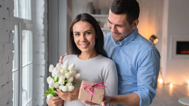 Couple with a present.