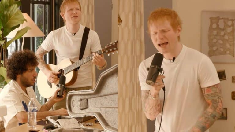 Ed Sheeran and Benny Blanco making song on podcast live