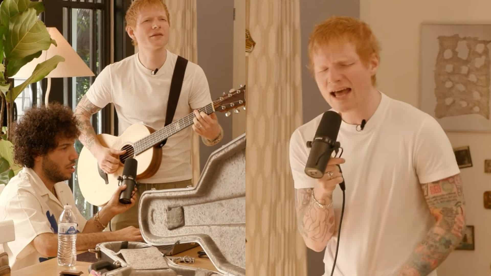 Ed Sheeran and Benny Blanco making song on podcast live