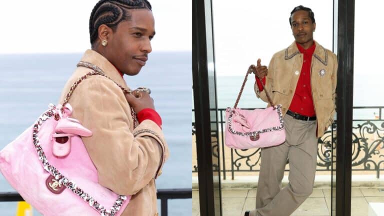 A$AP Rocky carrying a pink purse