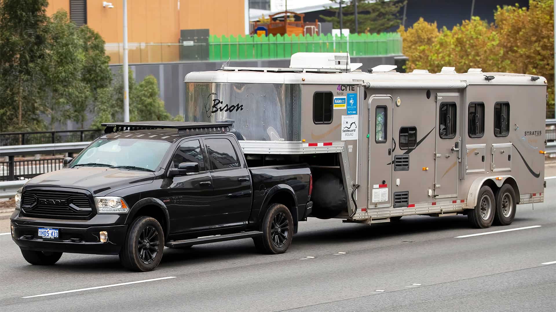 Truck pulling a caravan