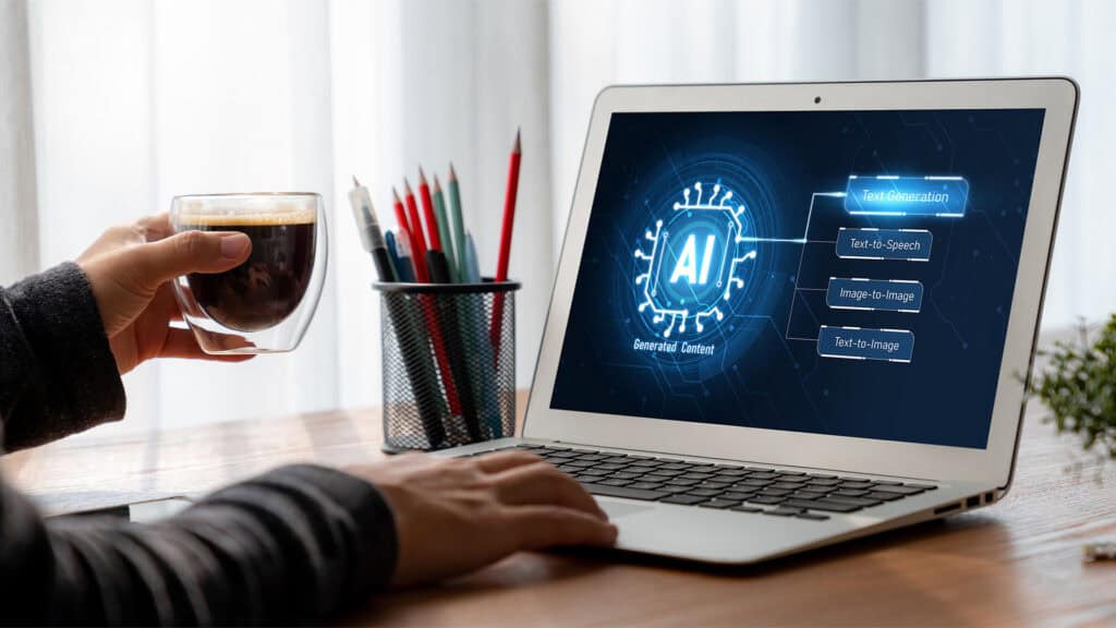 Using AI on a laptop.