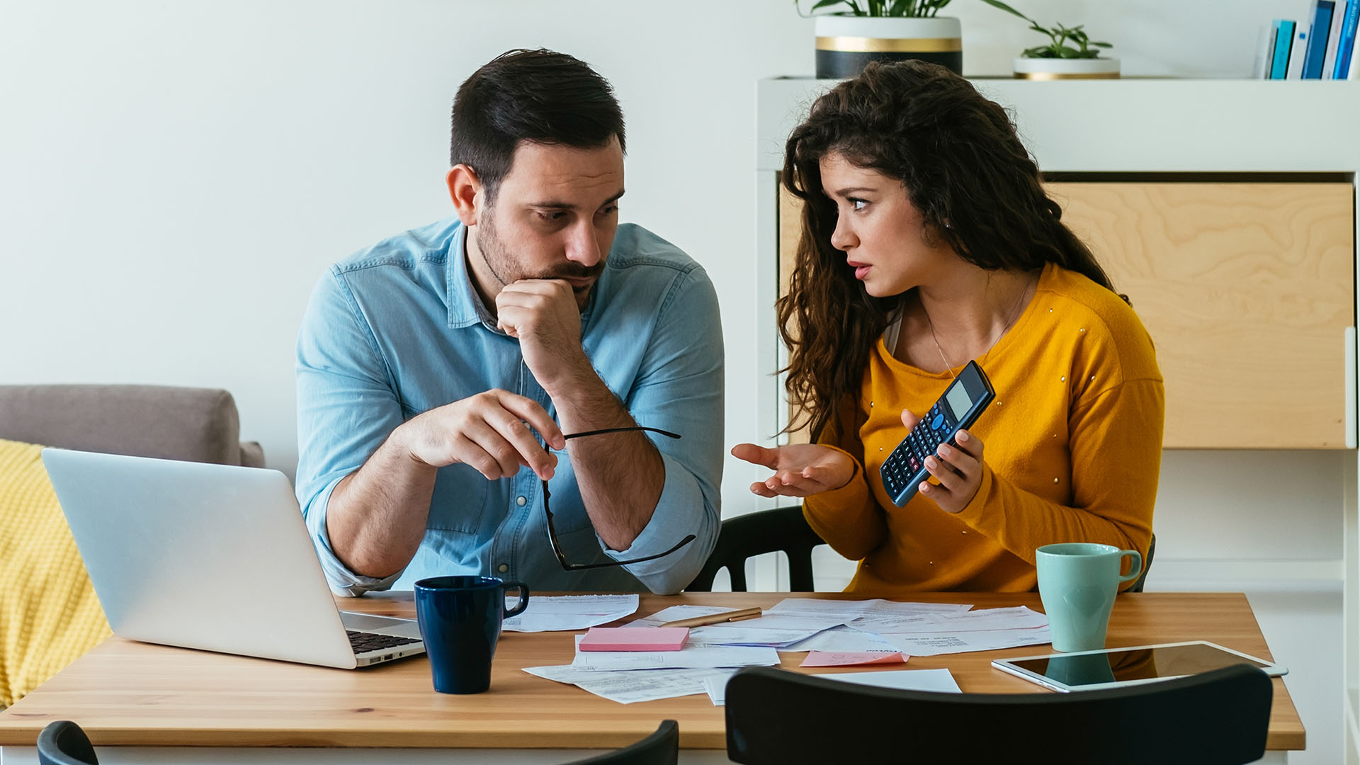 Worried couple talking