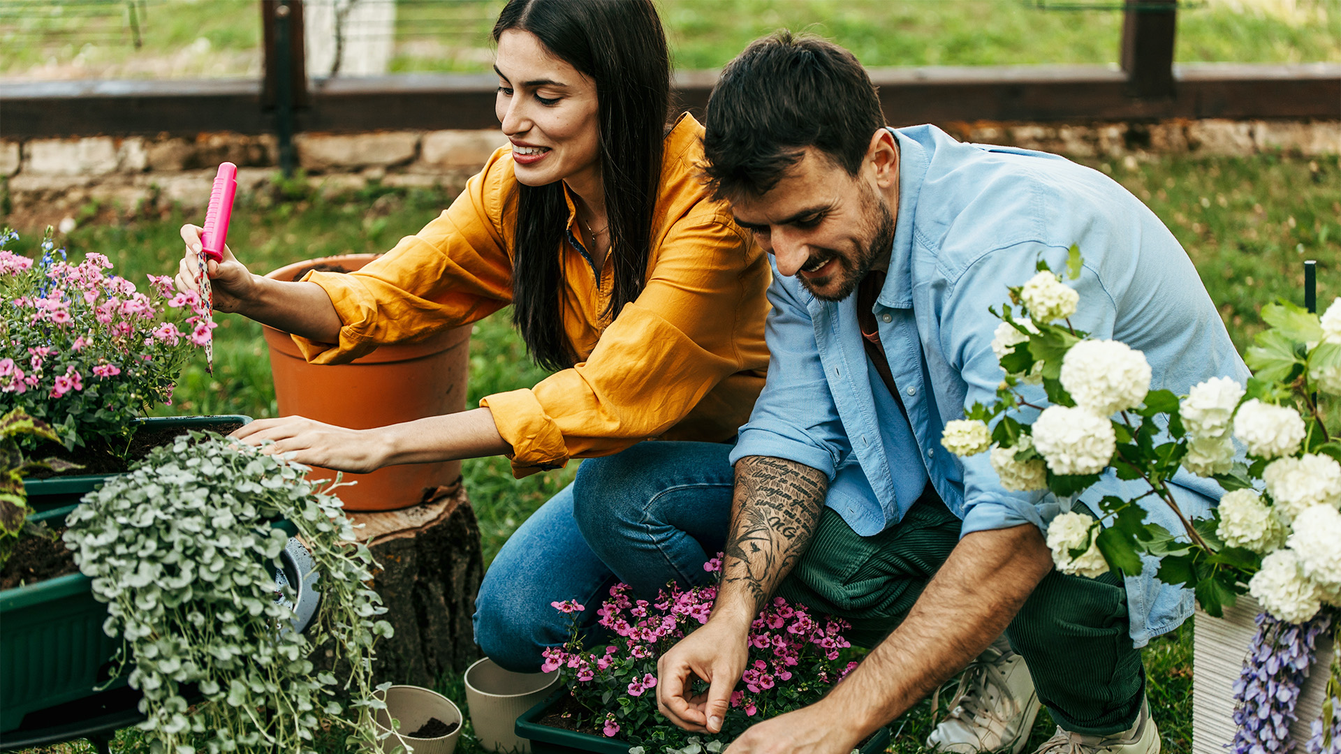 A couple gardening