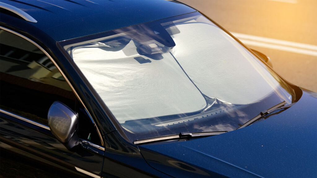 Car parked with sun visor.