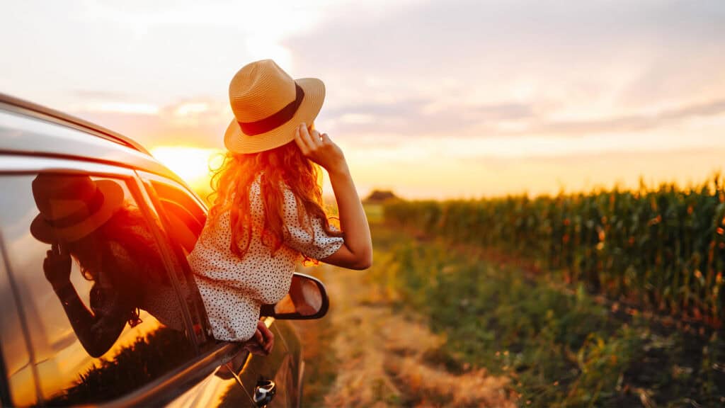 Driving in a sunset