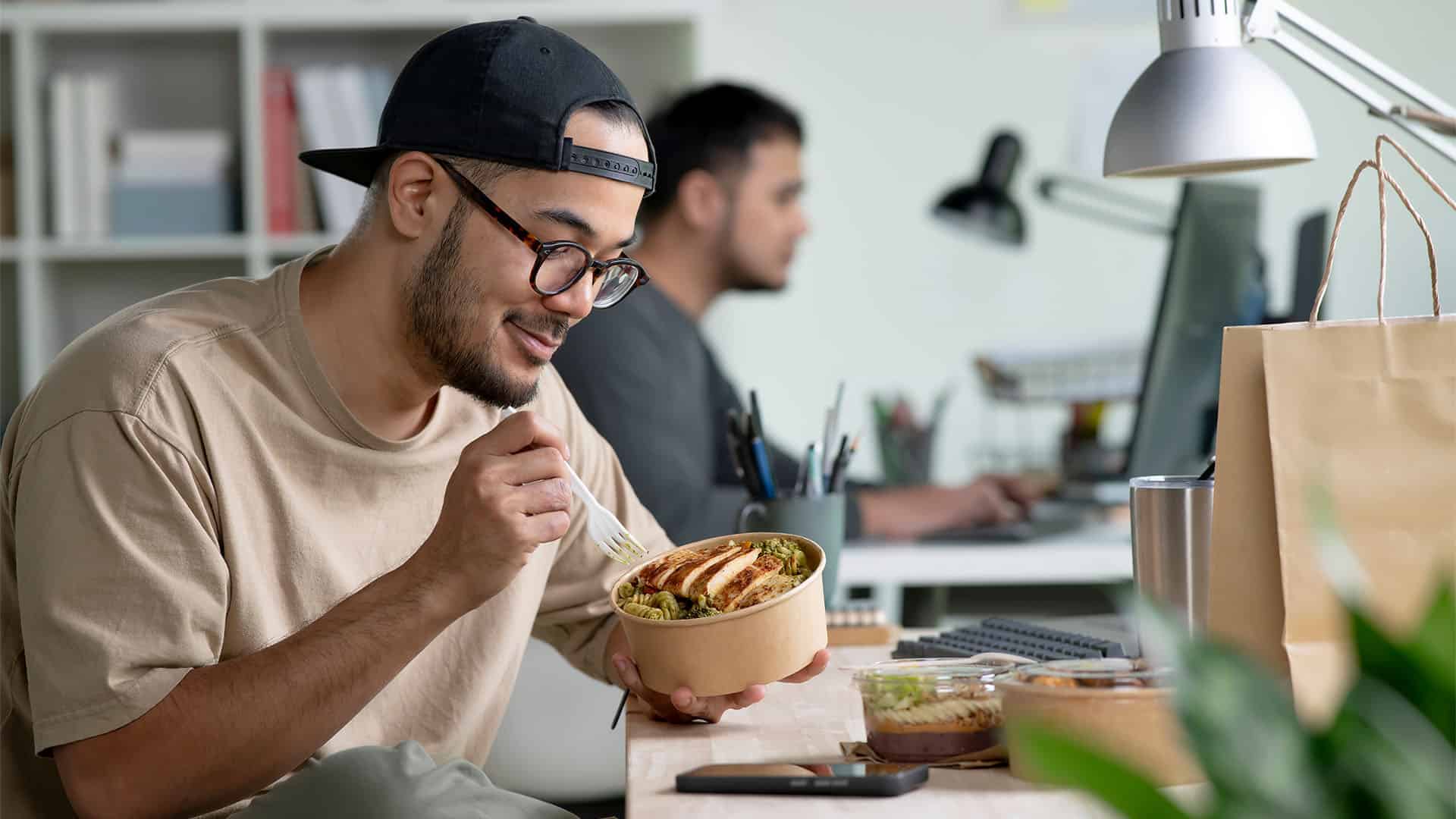 Man having a lunch in the office