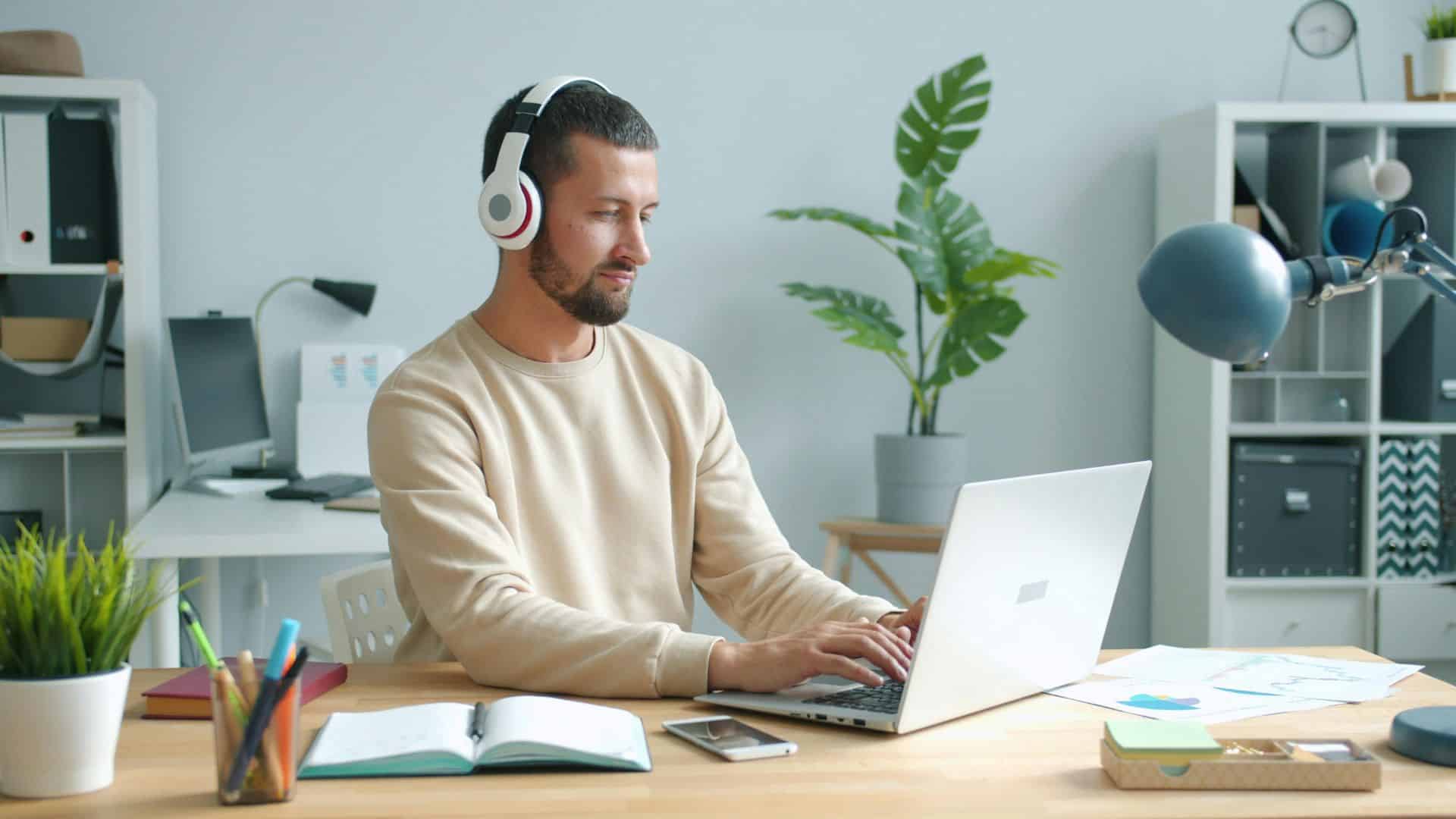 Young man working from home