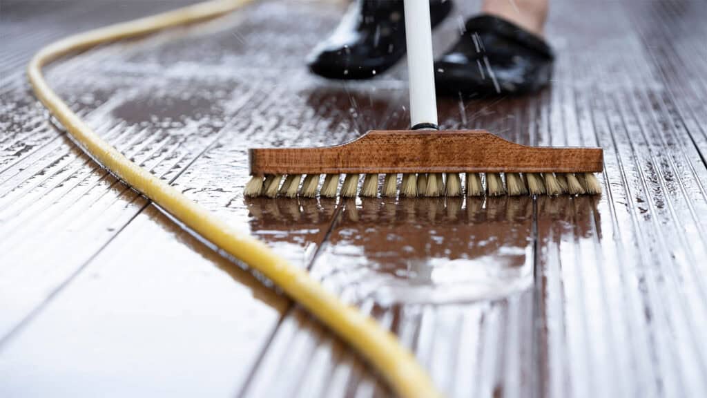 Cleaning a wooden deck