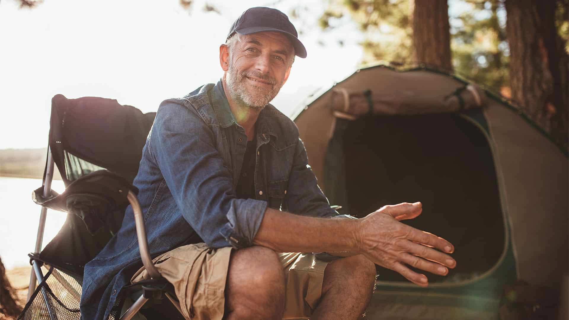 Man alone in a campsite