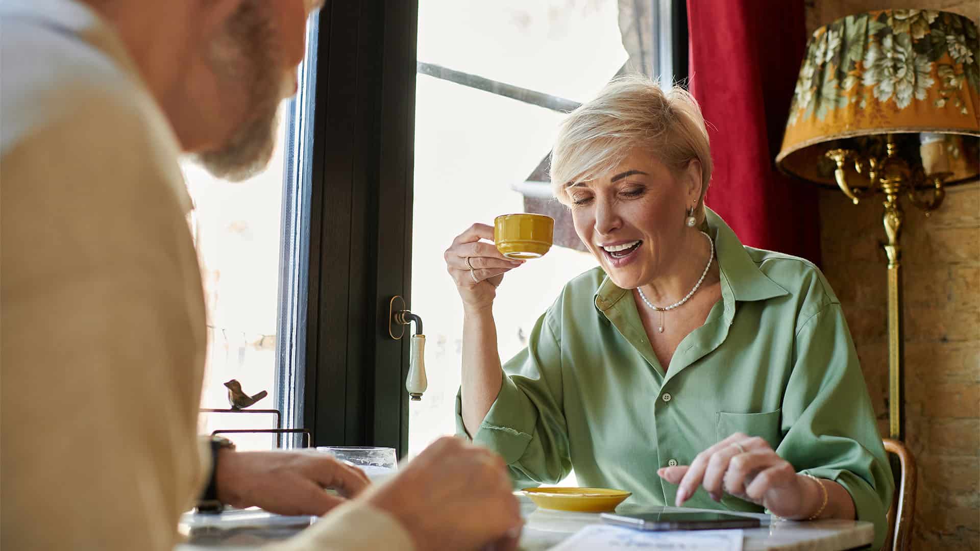 a couple having a coffee