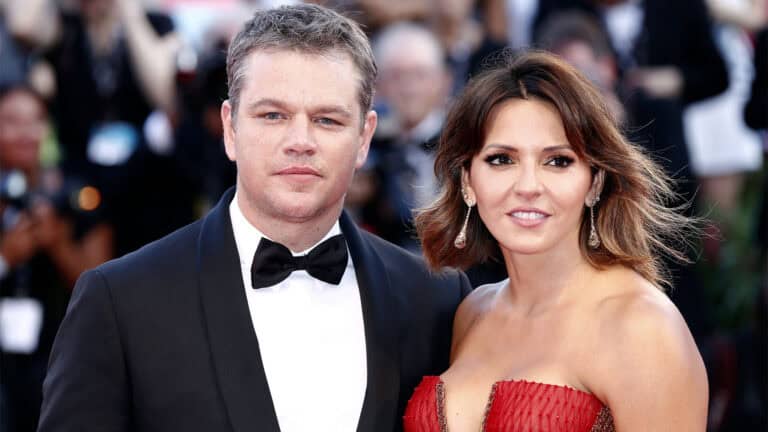 Matt Damon and Luciana Barroso attend the premiere of the movie 'Downsizing'.